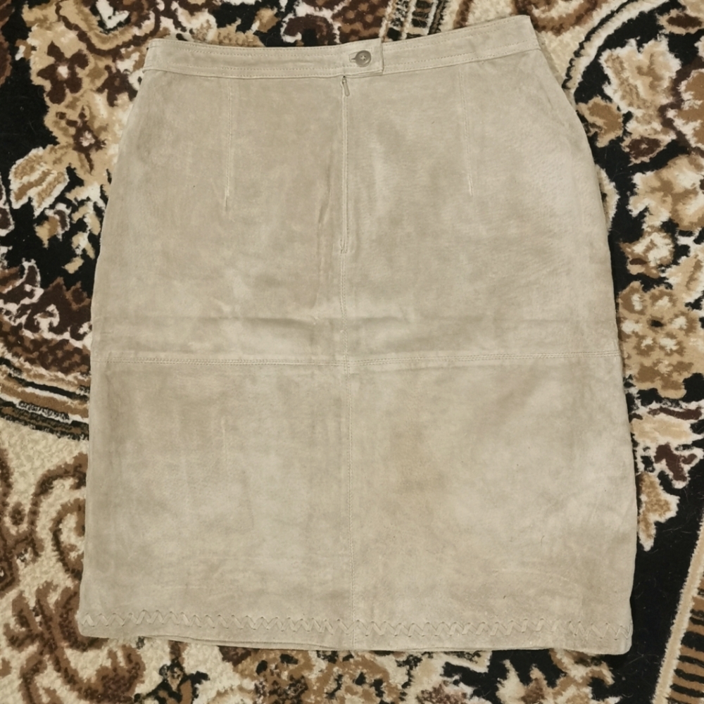 Vintage Suede Skirt 90s does 70s Leather Natural Cowhide Western 1990 1970 Retro